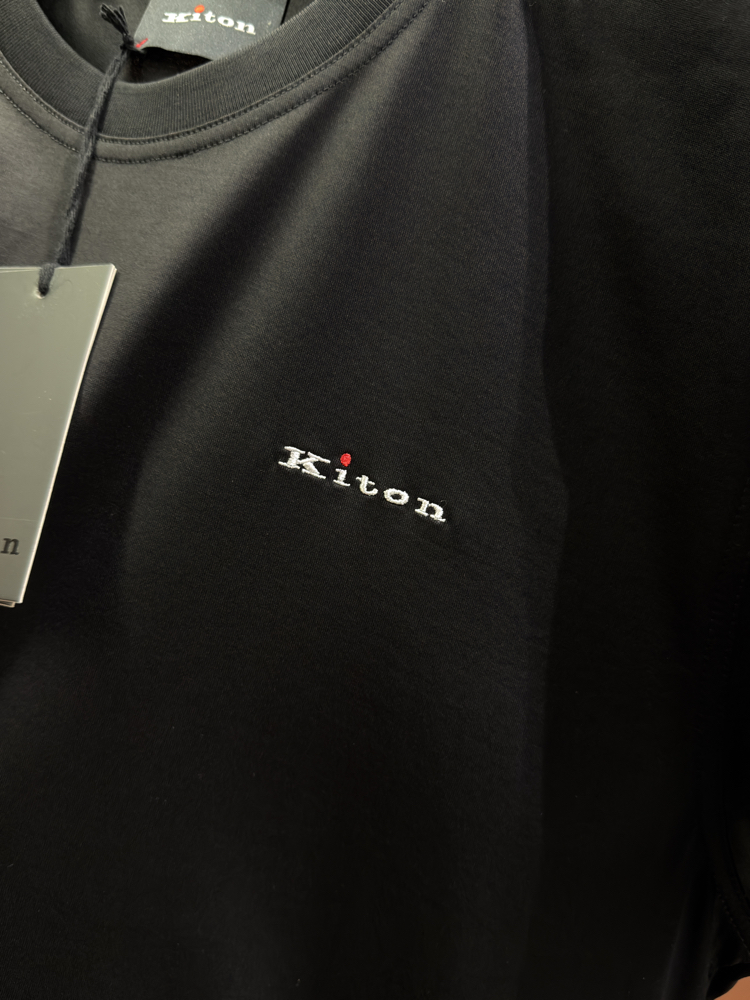Kiton Merserize Kumaş Logo İşlemeli Siyah T-shirt