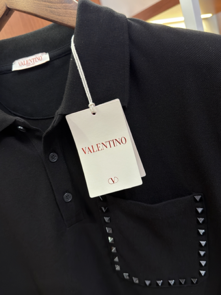 Valentino Taş İşlemeli Siyah Polo Yaka T-shirt
