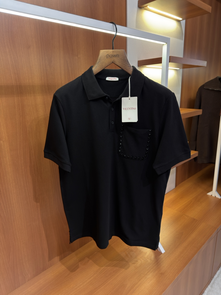 Valentino Taş İşlemeli Siyah Polo Yaka T-shirt