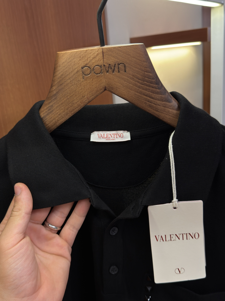 Valentino Taş İşlemeli Siyah Polo Yaka T-shirt