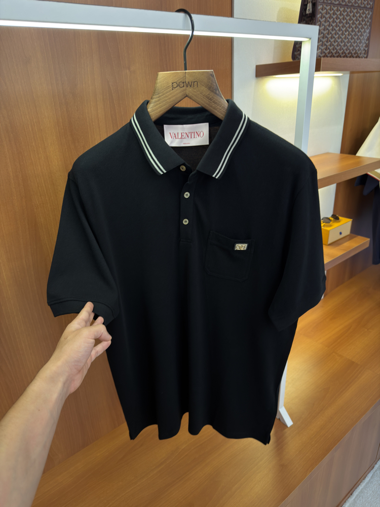 Valentino Siyah Logo İşlemeli Polo Yaka T-shirt