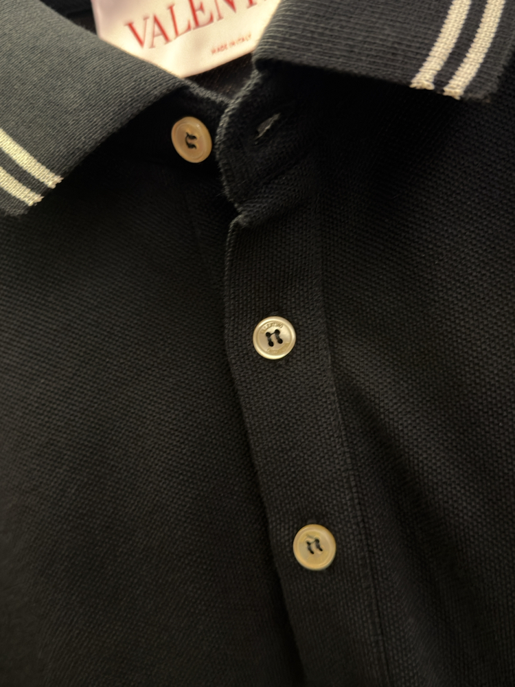 Valentino Siyah Logo İşlemeli Polo Yaka T-shirt