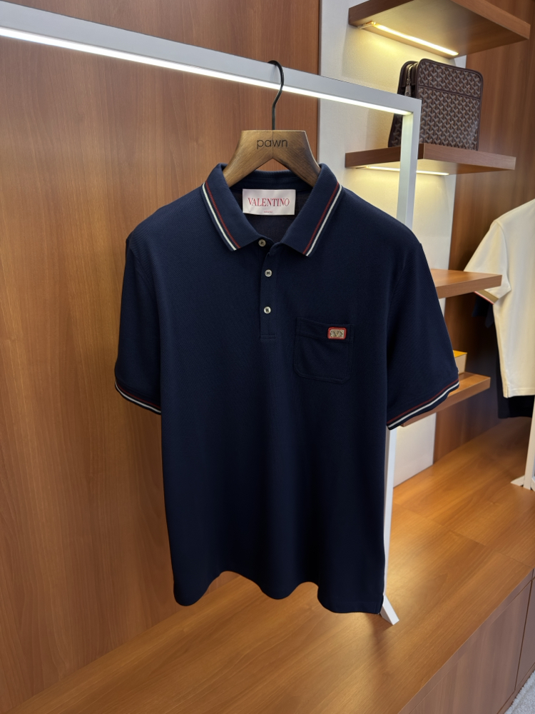 Valentino Lacivert Logo İşlemeli Polo Yaka T-shirt