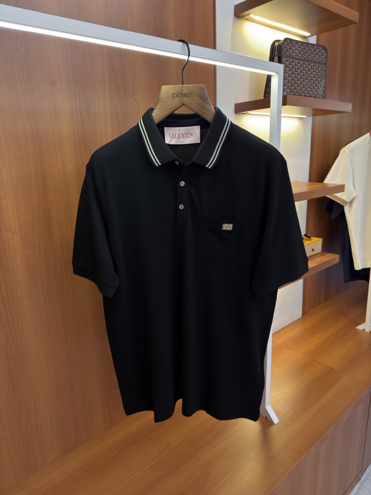 Valentino Siyah Logo İşlemeli Polo Yaka T-shirt