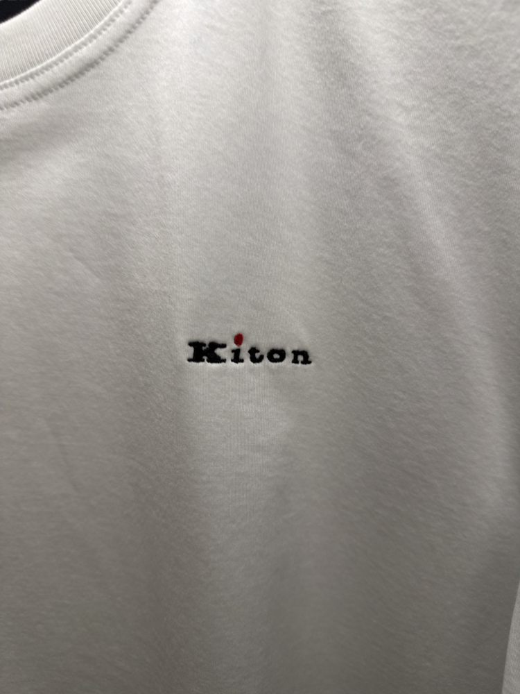 Kiton Merserize Kumaş Logo İşlemeli Beyaz T-shirt