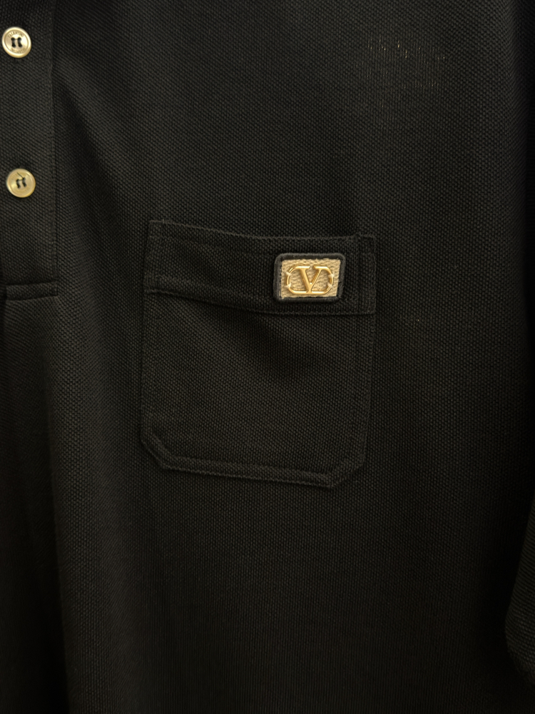 Valentino Siyah Logo İşlemeli Polo Yaka T-shirt