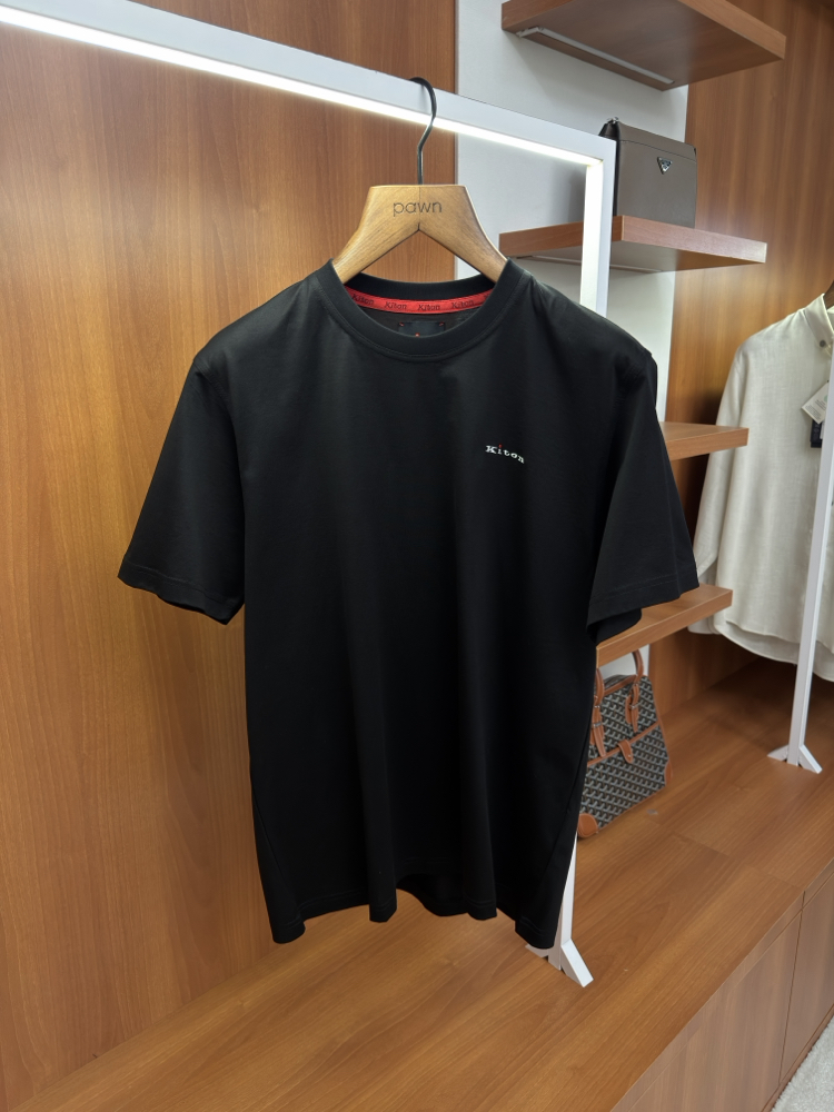Kiton Merserize Kumaş Logo İşlemeli Siyah T-shirt