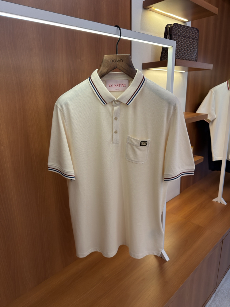 Valentino Krem Logo İşlemeli Polo Yaka T-shirt