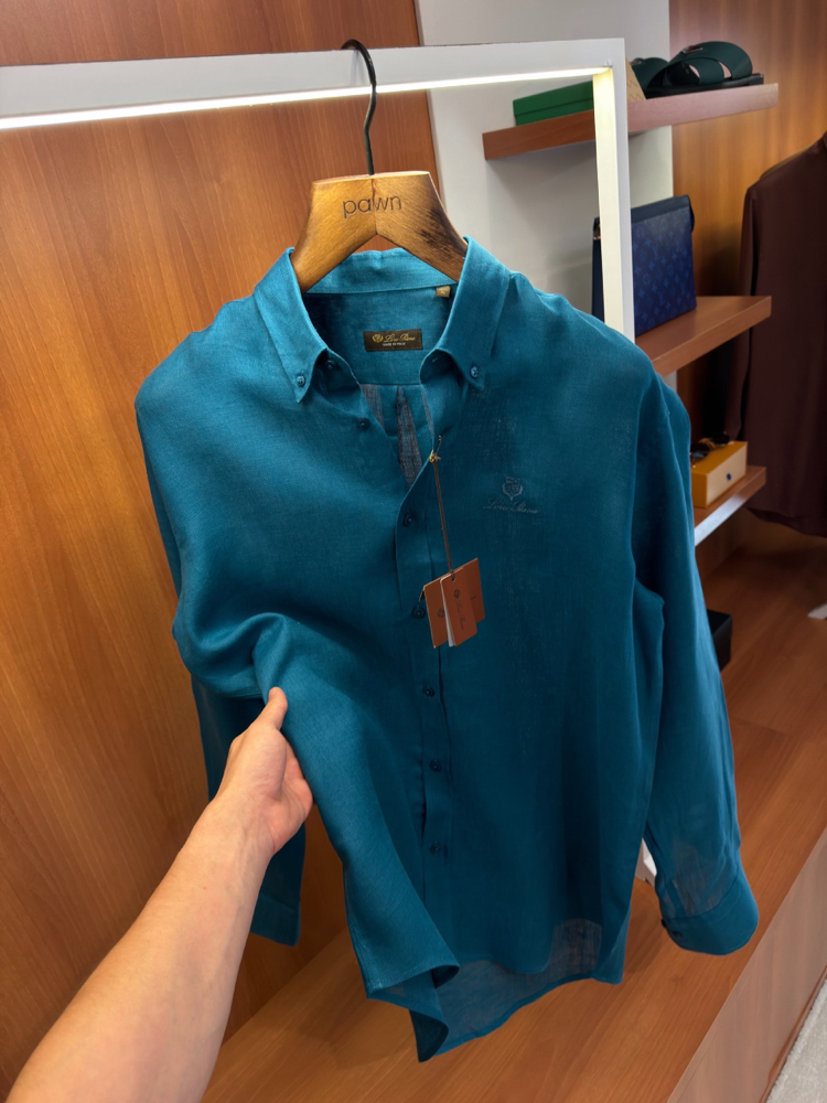 Loro Piana Petrol Mavisi Fransız Keteni Gömlek