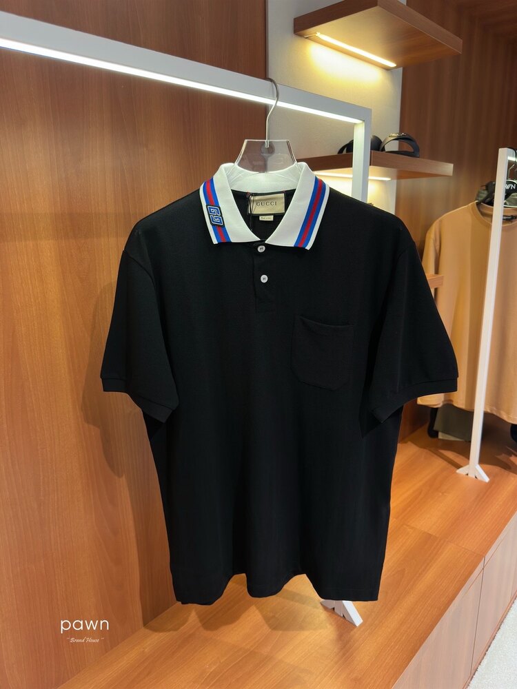 Gucci Siyah Logo İşlemeli Polo Yaka T-shirt