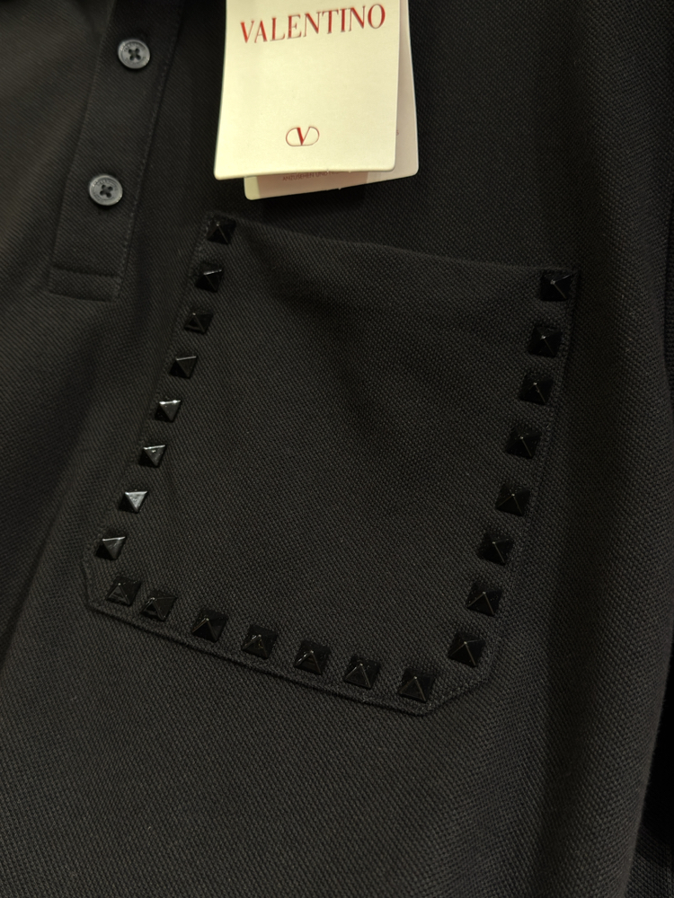 Valentino Taş İşlemeli Siyah Polo Yaka T-shirt
