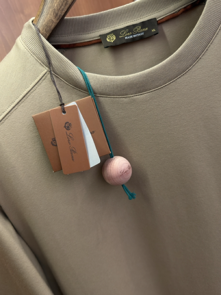 Loro Piana Merserize Kumaş Süt Kahverengi Logo Nakışlı T-shirt
