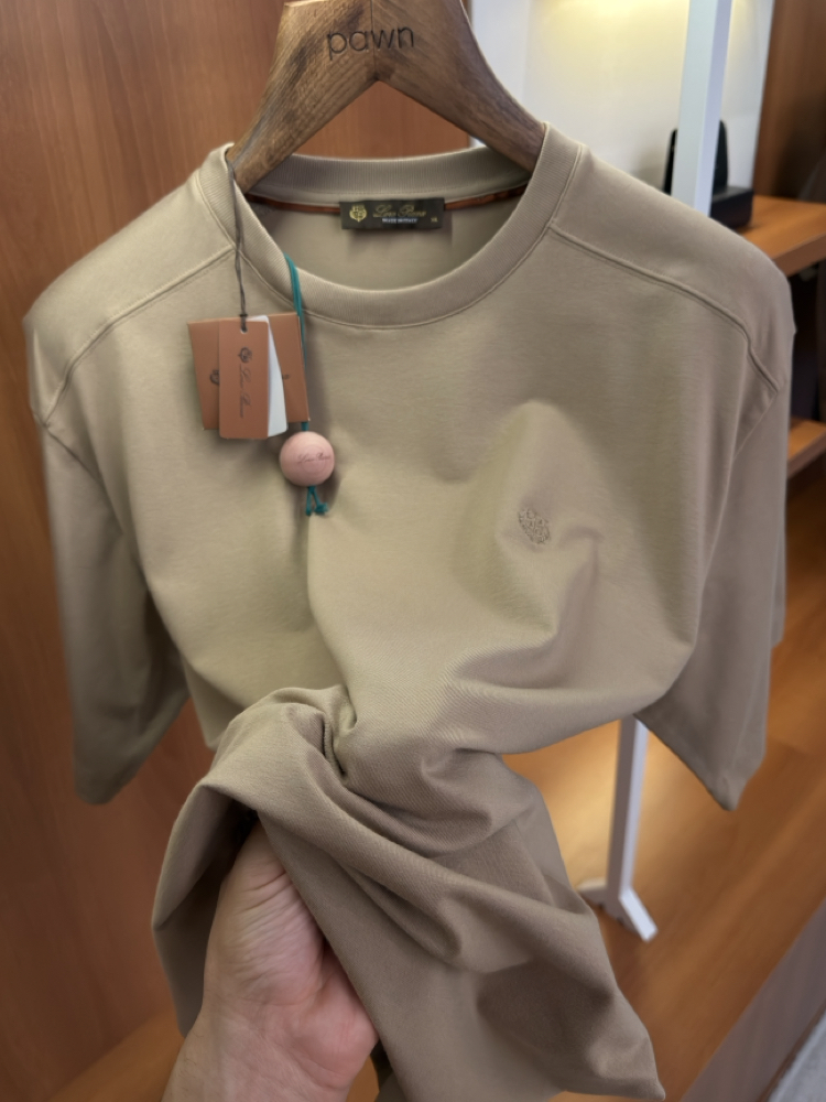 Loro Piana Merserize Kumaş Süt Kahverengi Logo Nakışlı T-shirt