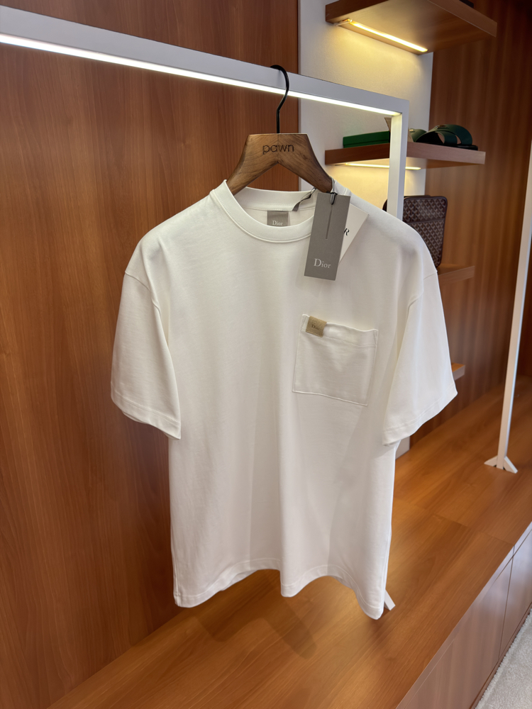 Dior Beyaz Cep Logo Detaylı T-shirt
