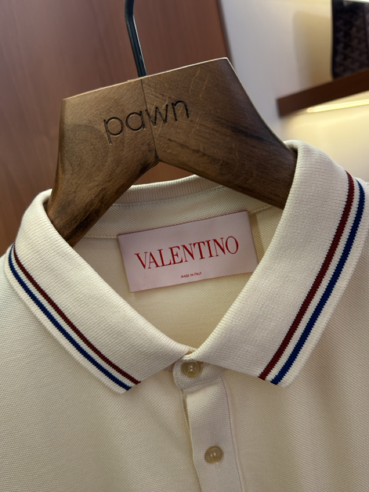 Valentino Krem Logo İşlemeli Polo Yaka T-shirt