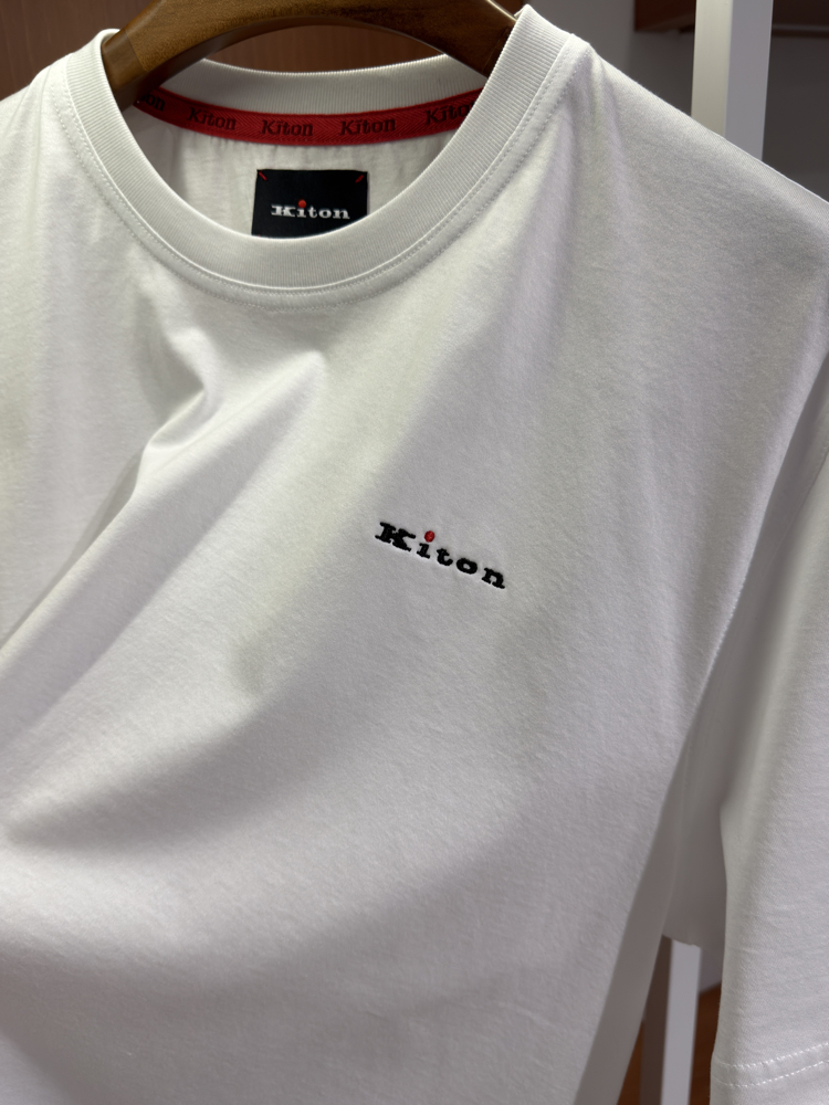 Kiton Merserize Kumaş Logo İşlemeli Beyaz T-shirt