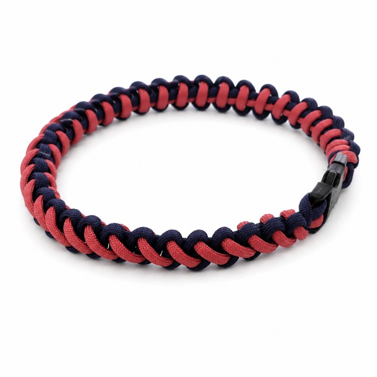 Orta ırk 45 cm köpekler için paracord örme tasma bordo-mavi