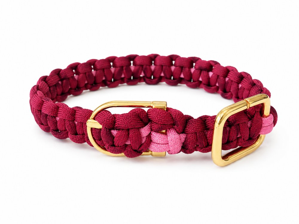 35 cm küçük ırk köpekler için paracord örme tasma pembe-kırmizi