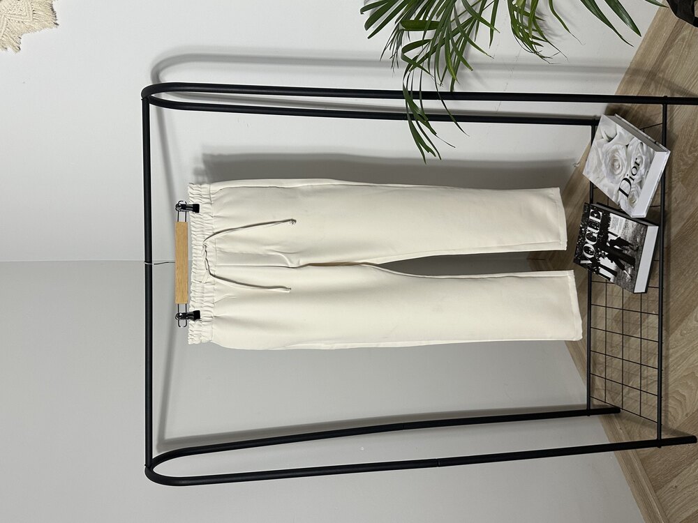 Likralı Ekru Pantalon