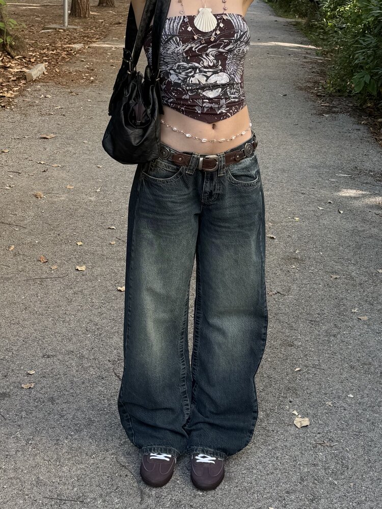 KİRLİ YEŞİL DÜŞÜK BEL KAYLA JEAN