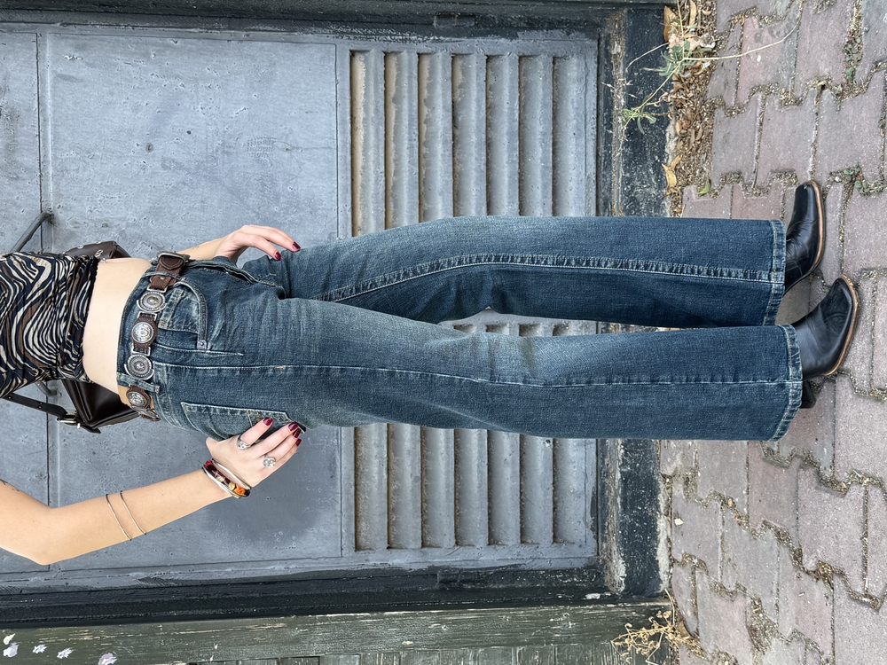 KİRLİ YEŞİL NAKIŞLI BOOTCUT JEAN