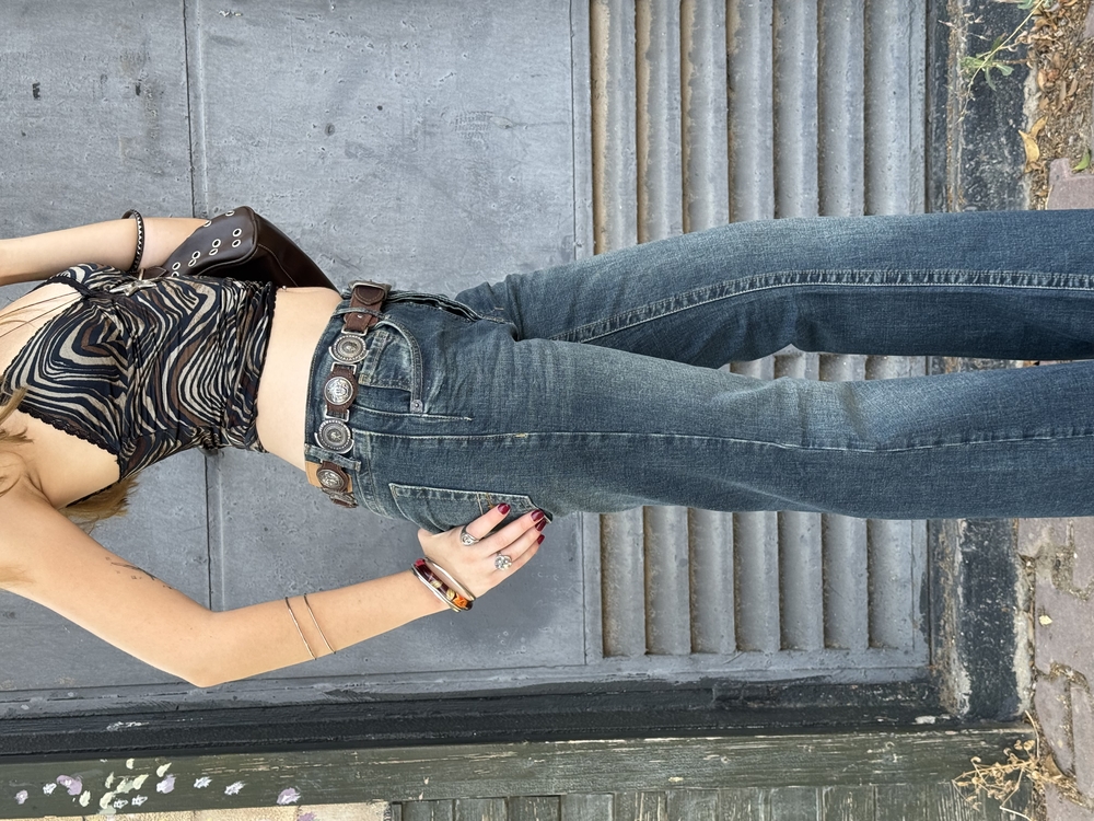 KİRLİ YEŞİL NAKIŞLI BOOTCUT JEAN