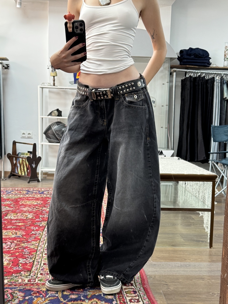 DÜŞÜK BEL ANSTRASİT COCOON BAGGY JEAN