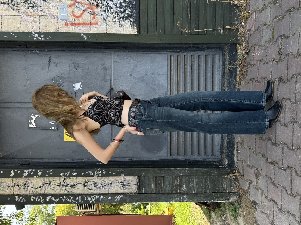 KİRLİ YEŞİL NAKIŞLI BOOTCUT JEAN