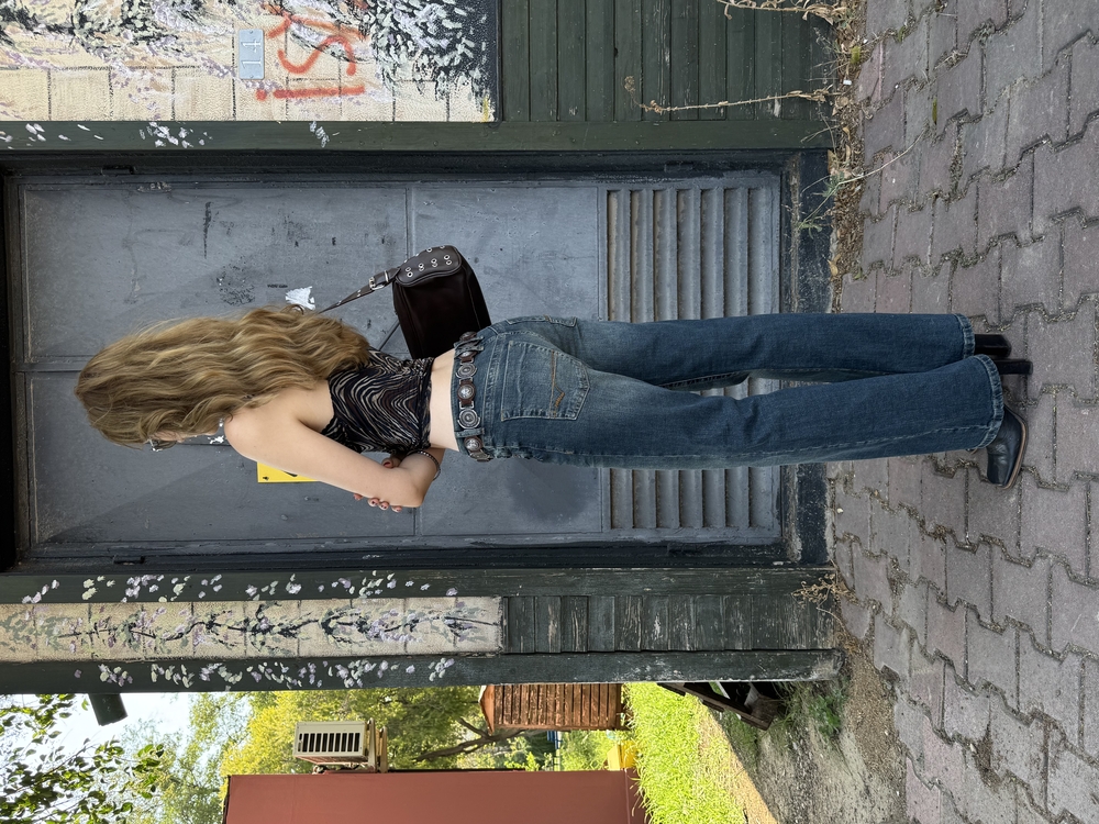 KİRLİ YEŞİL NAKIŞLI BOOTCUT JEAN