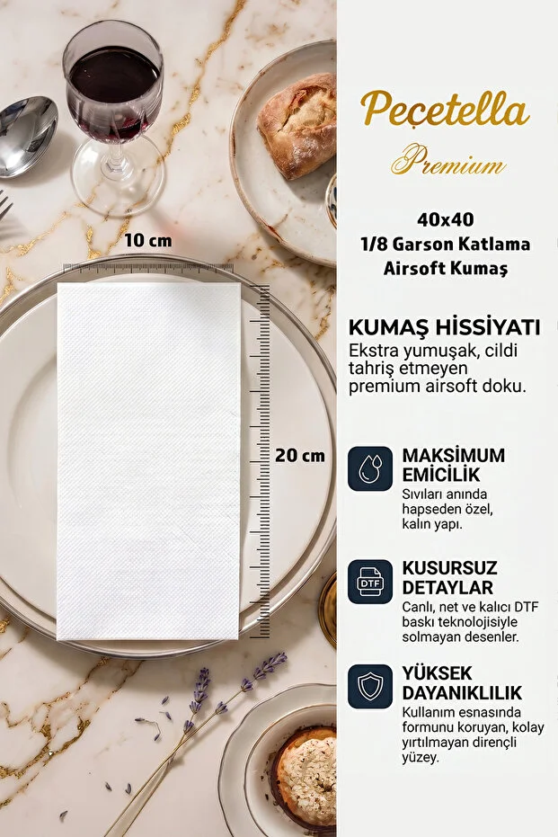 Premium Airsoft Dama Baskılı Peçete 15'li - 40x40 Kumaş Hissiyatlı Lüks Peçete