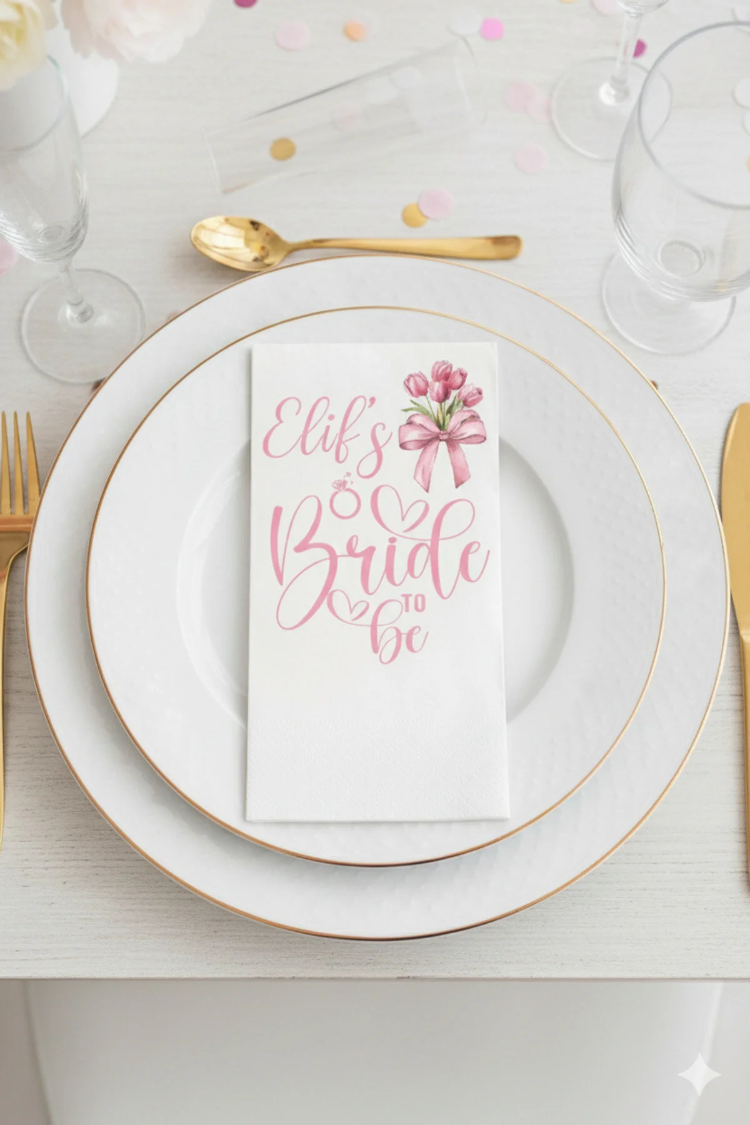İsme Özel Bride To Be Kutlama Peçetesi Baskılı 15'li 33x33