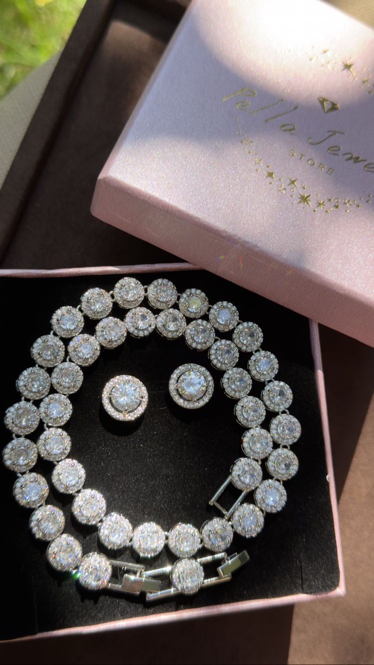 Luxury Halo Tennis ORBİ Kolye - Küpe Set 