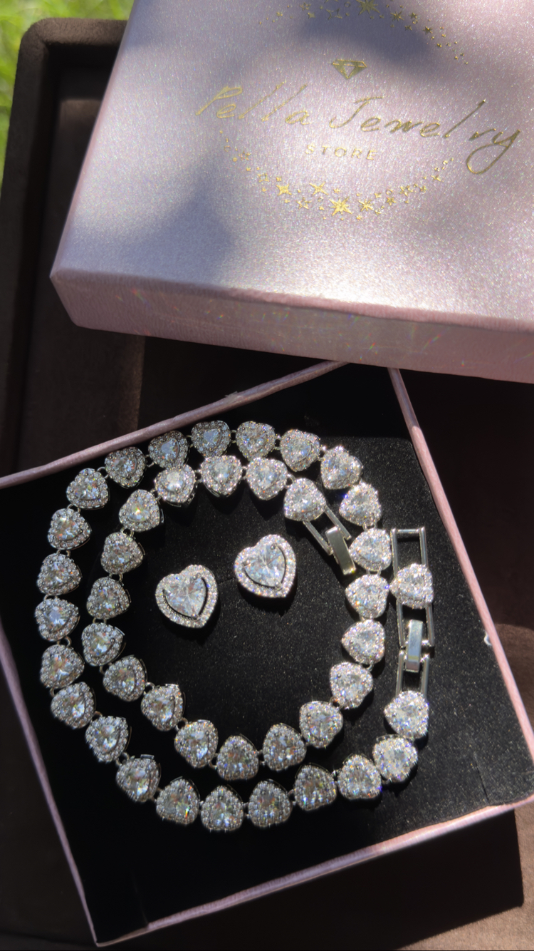 Luxury Halo Tennis LOVE Kolye - Küpe Set 