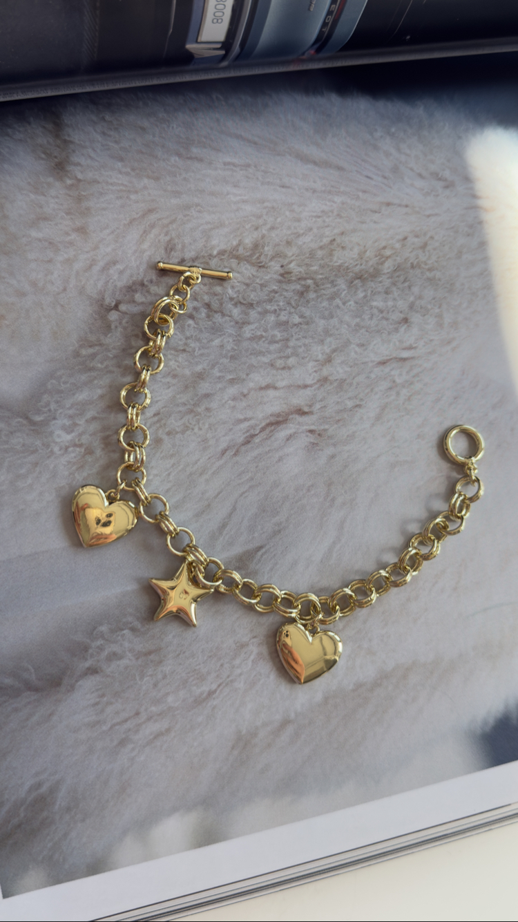 Kuyumcu Model 14k Kalp Yıldız Charm Bileklik 