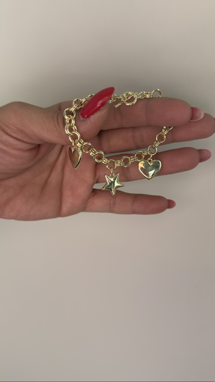 Kuyumcu Model 14k Kalp Yıldız Charm Bileklik 