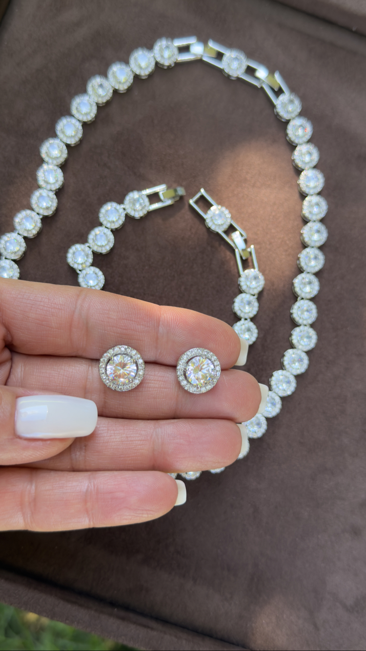 Luxury Halo Tennis ORBİ Kolye - Küpe Set 