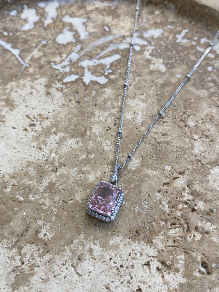 Pembe Kuvars 925 Gümüş Kolye