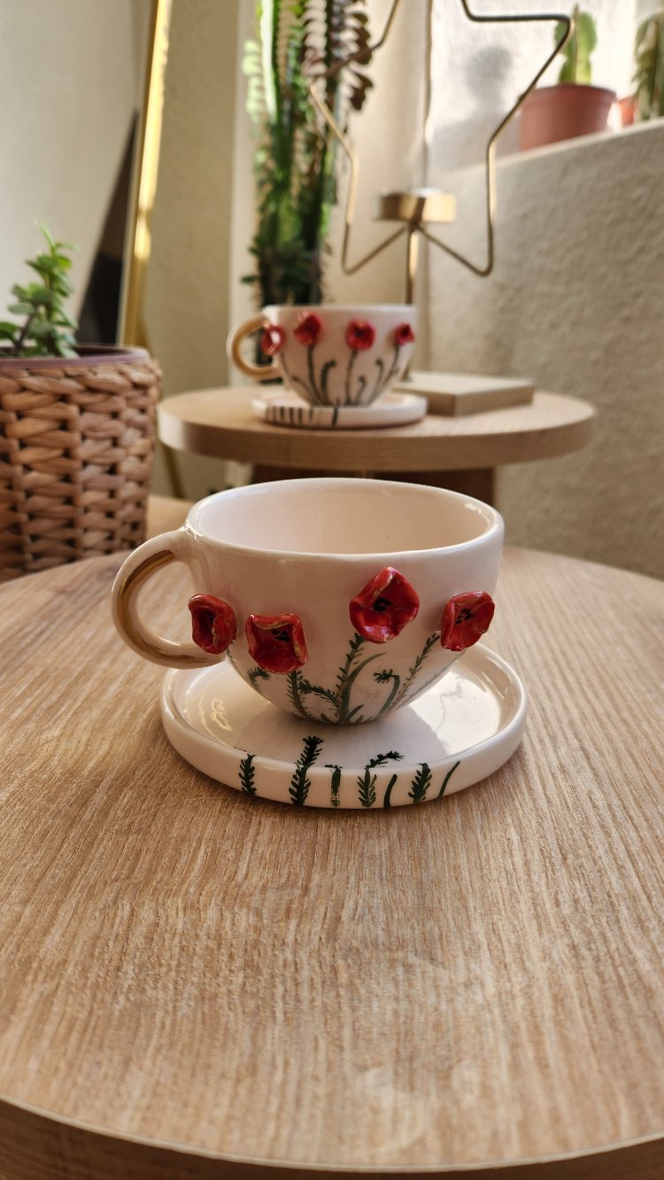 Gelincik Kahve Fincanı ve Alt Tabak