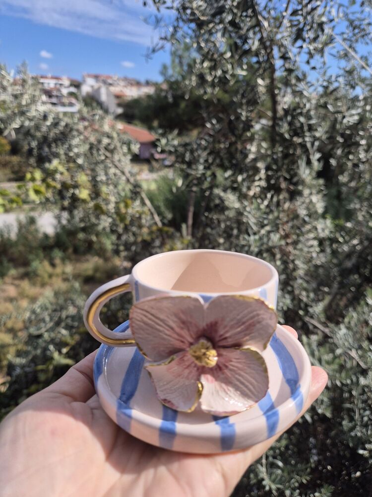 Badem Çiçeği Türk Kahvesi Fincanı ve Alt Tabak