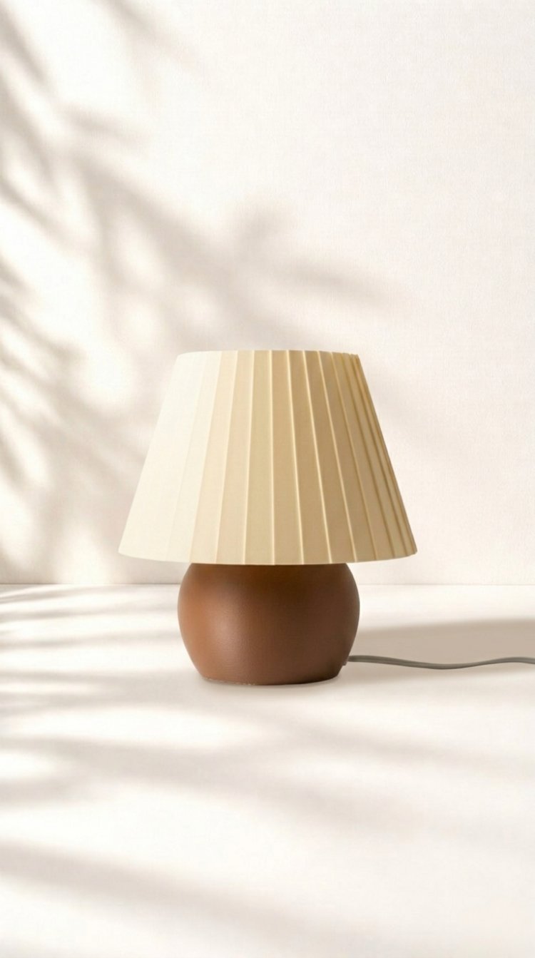 Pileli Masa Lambası - Kahverengi & Bej (25cm)