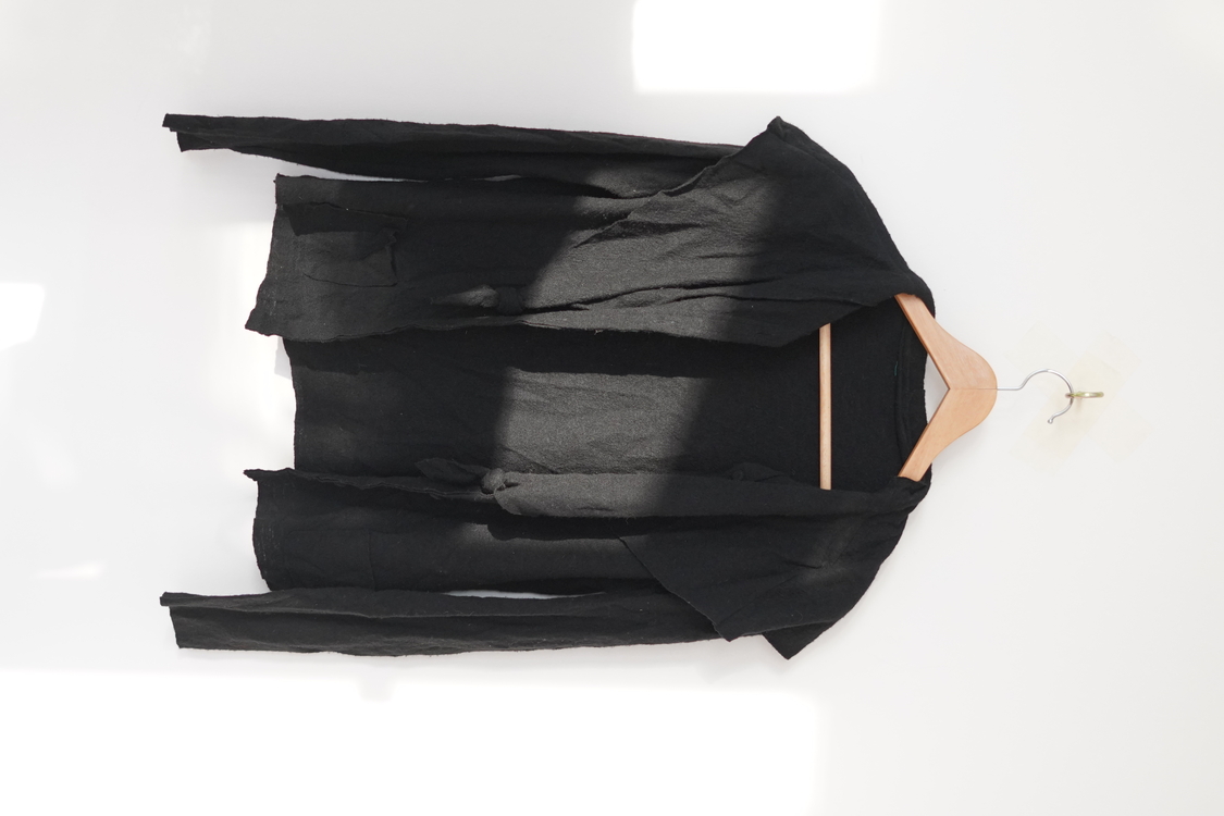 Vintage %100 Yün Asimetrik Yaka Siyah Ceket  – Boho & Avant-Garde Stil