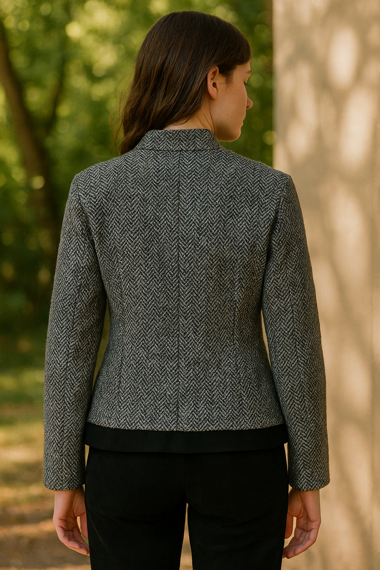 Vintage Siyah Beyaz Herringbone Desenli Ceket