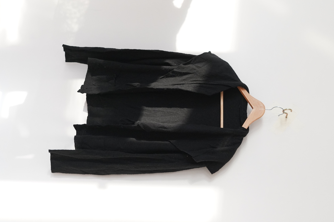 Vintage %100 Yün Asimetrik Yaka Siyah Ceket  – Boho & Avant-Garde Stil