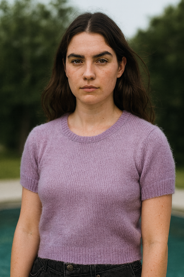 Agnès b. Paris Lila Mohair Karışımlı Kısa Kollu Triko – Made in France (Beden 3)