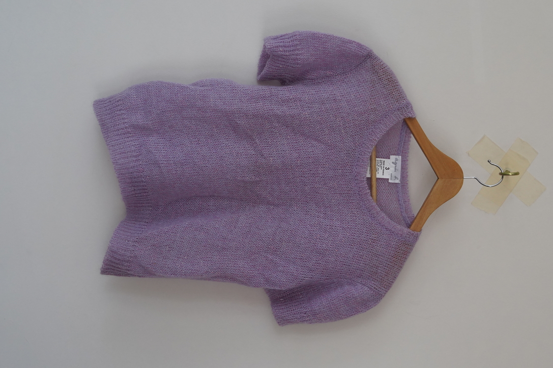 Agnès b. Paris Lila Mohair Karışımlı Kısa Kollu Triko – Made in France (Beden 3)