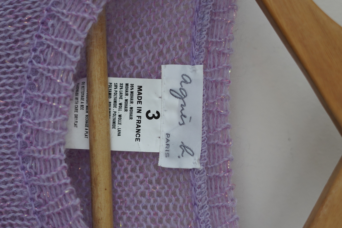 Agnès b. Paris Lila Mohair Karışımlı Kısa Kollu Triko – Made in France (Beden 3)