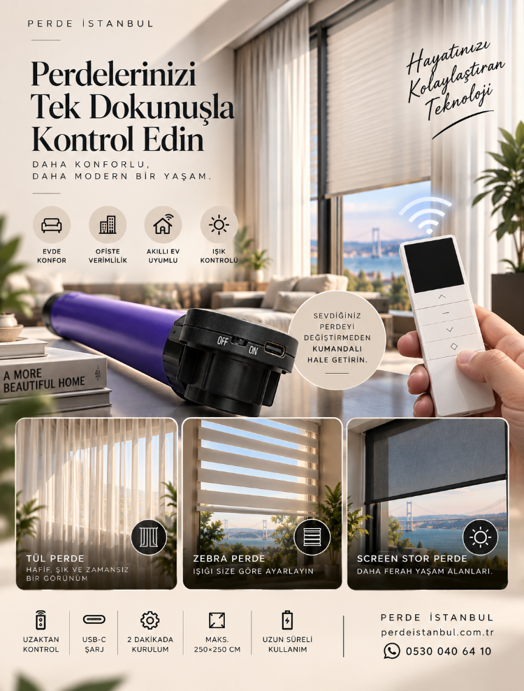 Sarjlı Stor Perde Motoru + Kumanda