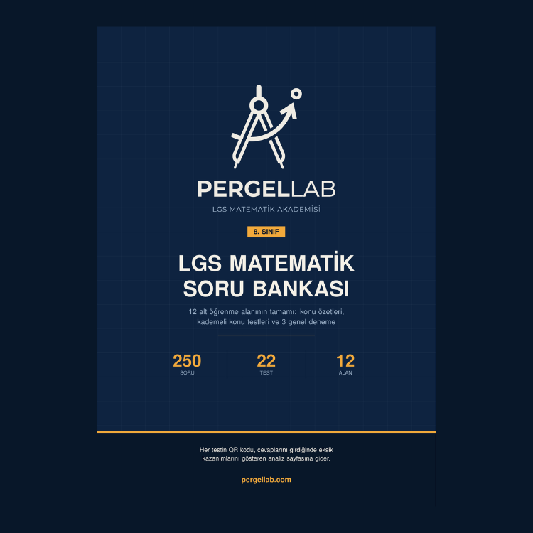 LGS Matematik Soru Bankası – 8. Sınıf | 250 Soru, Çözümlü, QR Kazanım Analizli (PDF)