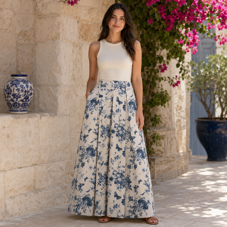 Giardino Blu %100 Pamuk Maxi Etek