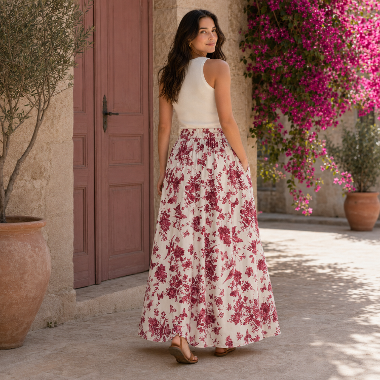 Giardino Rosso %100 Pamuk Maxi Etek